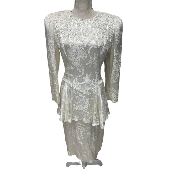 80s Jessica McClintock Brocade Bridal Dress - Picture 4 of 7